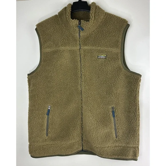 LL Bean Mountain Pile Fleece Vest Sherpa Zip Pockets Fatigue Green Mens XXL Tall - Picture 13 of 14